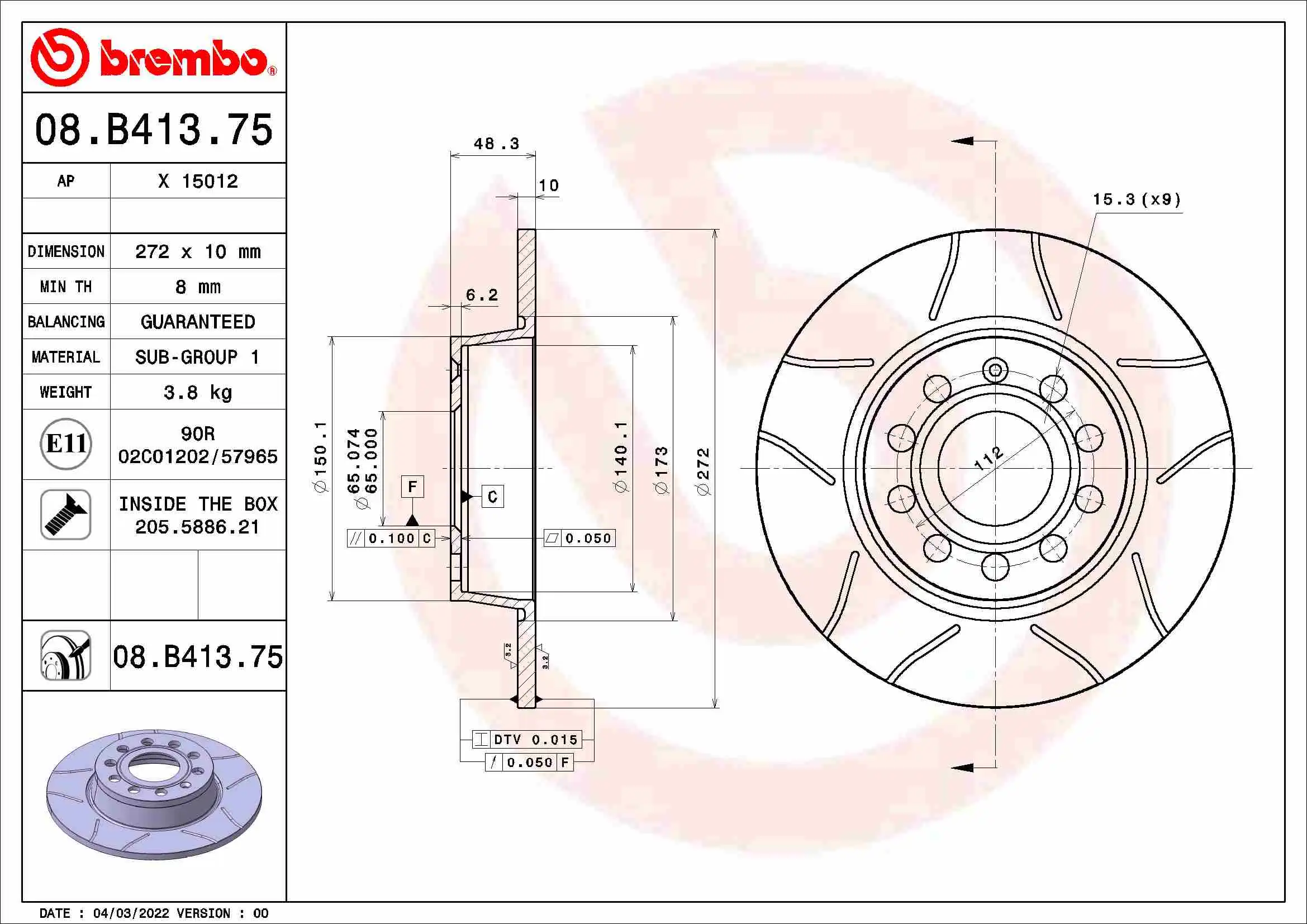 BREMBO 08.B413.75
